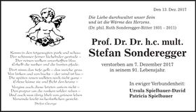 Traueranzeige Stefan Sonderegger