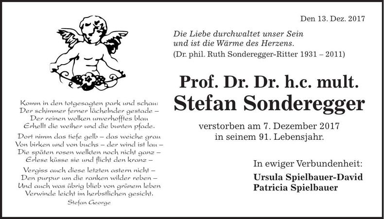 Traueranzeige Stefan Sonderegger