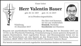 Traueranzeige Valentin Bauer