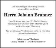 Traueranzeige Johann Brunner