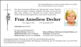 Traueranzeige Anneliese Decker