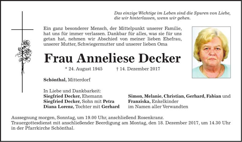 Traueranzeige Anneliese Decker