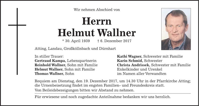 Traueranzeige Helmut Wallner