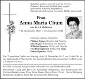Traueranzeige Anna Maria Chum