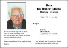 Traueranzeige Hubert Dr. Mielke