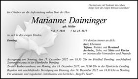 Traueranzeige Marianne Daiminger