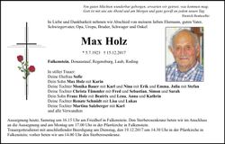 Traueranzeige Max Holz