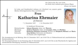 Traueranzeige Katharina Ehrmaier