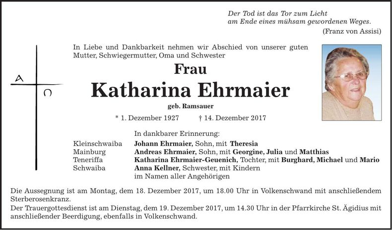 Traueranzeige Katharina Ehrmaier
