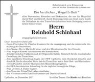 Traueranzeige Reinhold Schinhanl