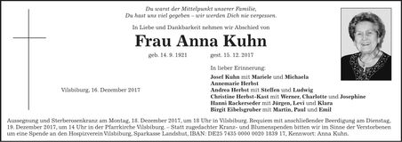 Traueranzeige Anna Kuhn