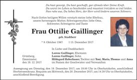 Traueranzeige Ottilie Gaillinger