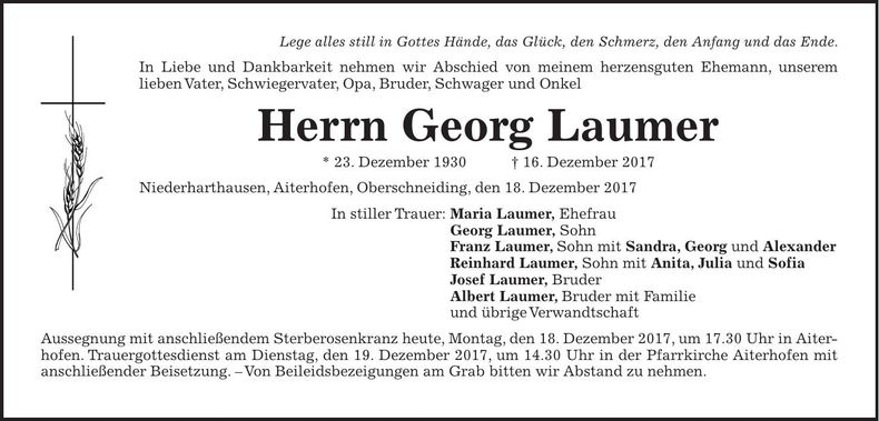Traueranzeige Georg Laumer