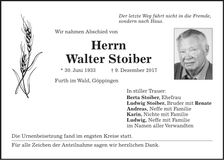 Traueranzeige Walter Stoiber