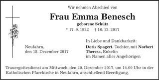 Traueranzeige Emma Benesch