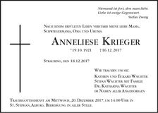 Traueranzeige Anneliese Krieger