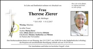 Traueranzeige Therese Zierer