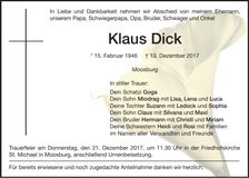 Traueranzeige Klaus Dick