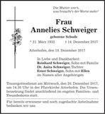 Traueranzeige Annelies Schweiger