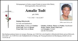 Traueranzeige Amalie Todt