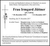 Traueranzeige Irmgard Jüttner