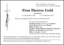 Traueranzeige Therese Gold