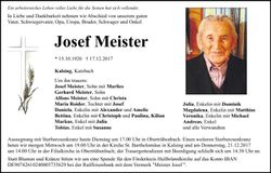 Traueranzeige Josef Meister