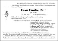 Traueranzeige Emilie Reif