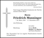 Traueranzeige Friedrich Munninger