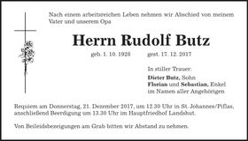 Traueranzeige Rudolf Butz