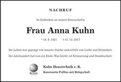 Traueranzeige Anna Kuhn