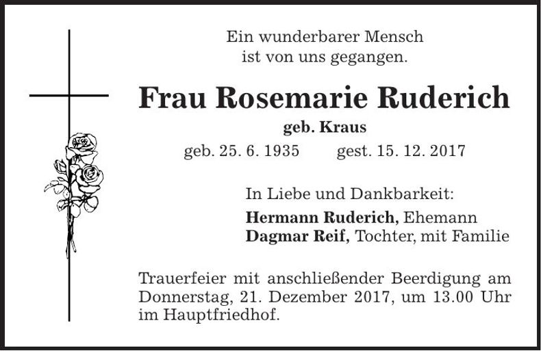 Traueranzeige Rosemarie Ruderich