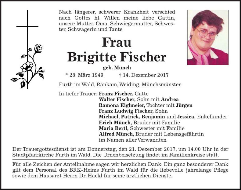 Traueranzeige Brigitte Fischer