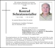 Traueranzeige Konrad Schratzenstaller