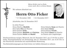Traueranzeige Otto Ficker