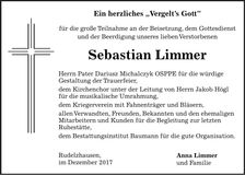 Traueranzeige Sebastian Limmer