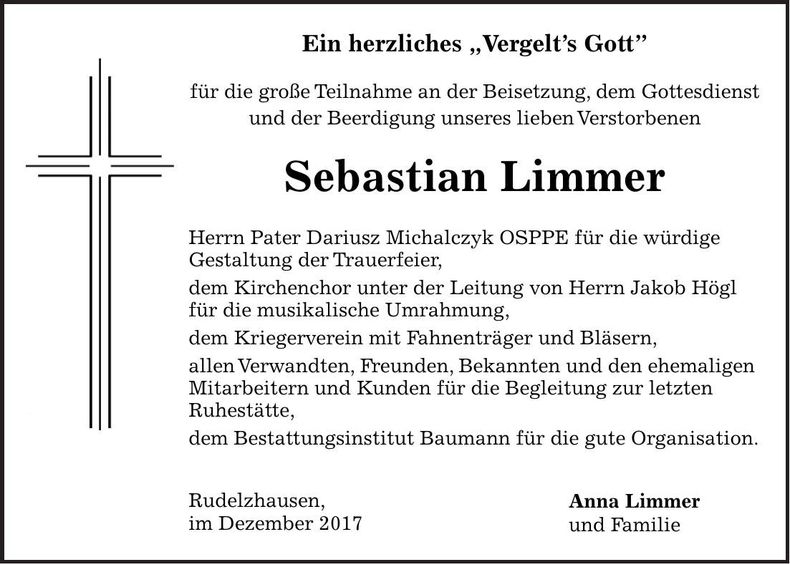 Traueranzeige Sebastian Limmer