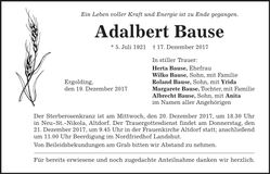 Traueranzeige Adalbert Bause