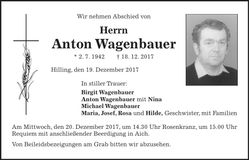 Traueranzeige Anton Wagenbauer