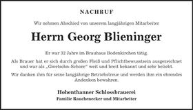 Traueranzeige Georg Blieninger
