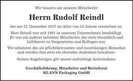 Traueranzeige Rudolf Reindl