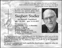 Traueranzeige Siegbert Stadler