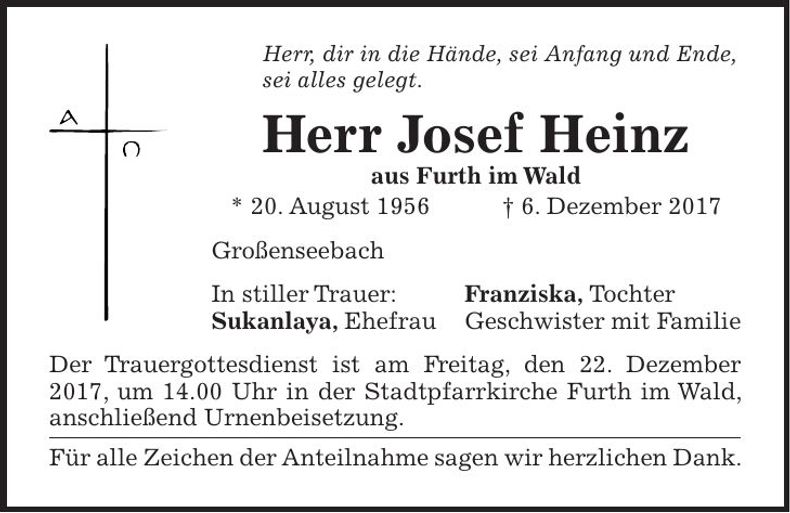 Traueranzeige Josef Heinz