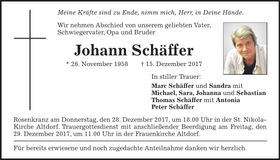 Traueranzeige Johann Schäffer