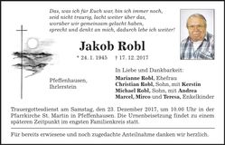 Traueranzeige Jakob Robl
