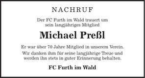 Traueranzeige Michael Preßl