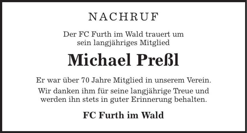 Traueranzeige Michael Preßl
