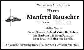 Traueranzeige Manfred Rauscher