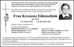 Traueranzeige Kreszenz Eidenschink