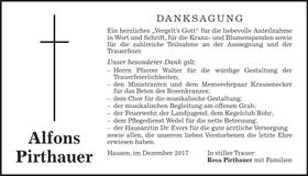 Traueranzeige Alfons Pirthauer